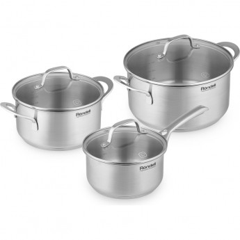 Набор посуды 6 предметов RONDELL ASSET: кастрюли с крышкой 20 см 2,8 л и 24 см 4,8 л, ковш с скрышкой 16 см 1,4 л Набор посуды 6 предметов RONDELL ASSET: кастрюли с крышкой 20 см 2,8 л и 24 см 4,8 л, ковш с скрышкой 16 см 1,4 л